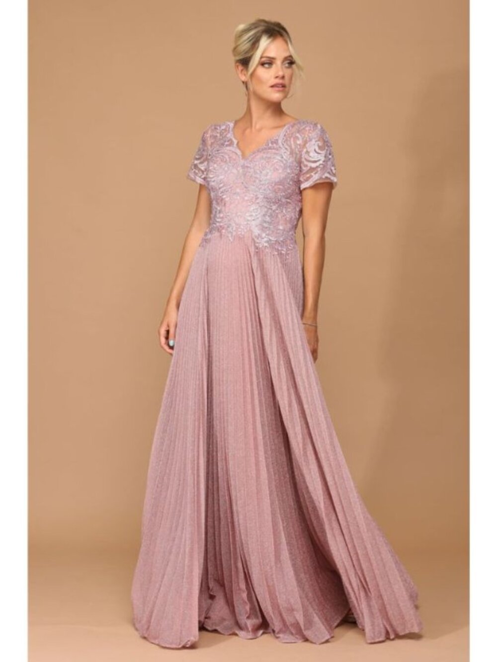 Clearance Dusty Rose Size 3XL Mother of the Bride Metallic Dress By Eva USA 5241